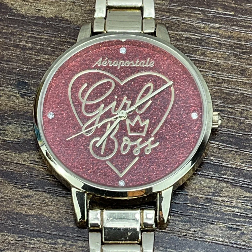 Women's Aeropostale Girl Boss Gold Analog Dial Casual Watch New Battery